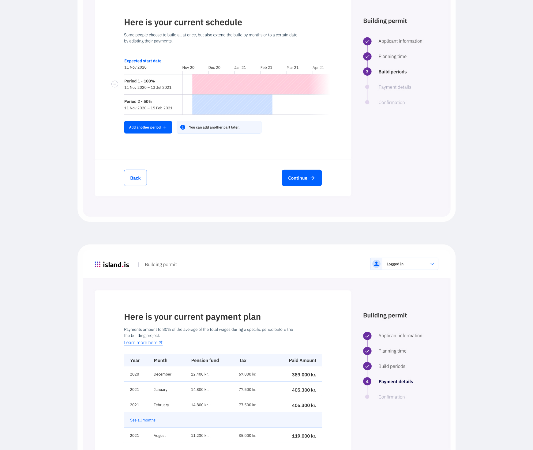 Island.is application system screens